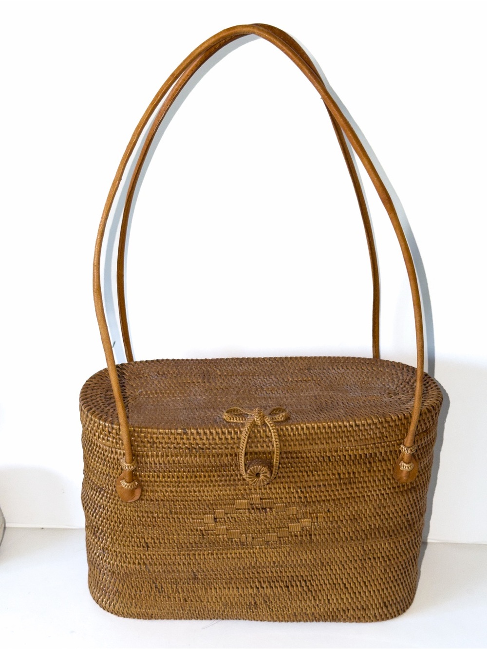 Handwoven Brown Rattan Bag Women Double Strap Straw